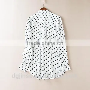 The Spring Autum New Design Ladies Shirt Spot Printed Crepe de Chine Wave Long Sleeve Lapel Casual Blouse for Office Women thumbnail-3