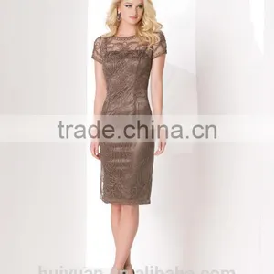 New Fashion Cap Sleeve Lace Satin Knee Length Party Dress thumbnail-1