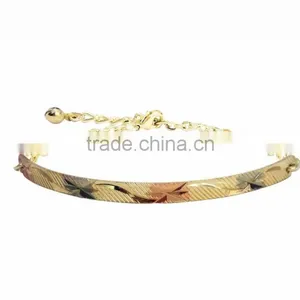 Imitation Three Tone Plated Bangle Bracelet With Extension Link Chain thumbnail-1