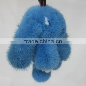 Myfur New Blue Real Copenhagen Mink Fur Rabbit Keychain Cheap Factory Price Car Accessory Keychain thumbnail-1
