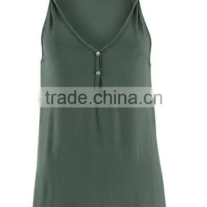New Women T-shirt Europe and the United States Foreign Trade V-neck Button Buckle Twisted Vest thumbnail-2