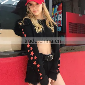 B40999A 2017 Autumn Fashion Crop Tops Women Short Star Sweatshirt thumbnail-1