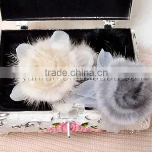 YR384 Women Real Mink Fur Flower Accessory Snood thumbnail-1