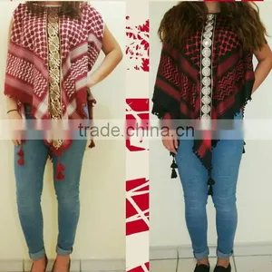 New Style Embroidered Tunic Shemagh Scarf Tops Arab Desert Keffiyeh Tassels Blouse Muslim Arafat Head Camoflague Poncho Scarves thumbnail-1