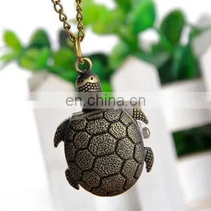 Bronze Vintage Lovely Turtle Mini Small Size Quartz Pocket Watch Women Lady Girl Necklace Pendant Chain Birthday Gifts thumbnail-1