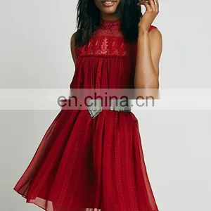 Ladies Fashion Sleeveless Lace Panel White Dream Dress, Cotton Dress for Summer thumbnail-3