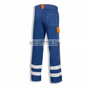 Professional Blue Polyester Cotton Work Pants With Reflective Tape thumbnail-2