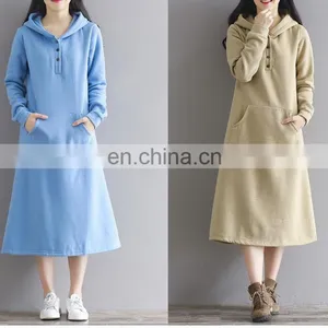 2017 Famous Brand Fashion Winter Women's Casual Hooded Mid-Long Sweatshirt Dress Long Sleeve Pullover thumbnail-1