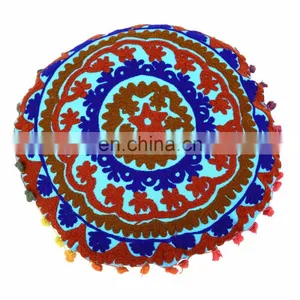 Suzani Embroidered Cotton Sofa Cover Boho Indian Decorative Cushion Cover Decor thumbnail-1