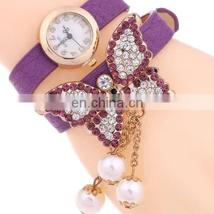 Hot Selling Butterfly Wrap Leather Bracelet Watch With Crystals Quartz Watch Crystal Leather Wrap Bracelets Gifts for Her thumbnail-3