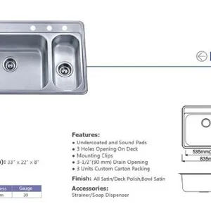 Guangdong Dongyuan Kitchenware UPC Certificated 80/20 Stainless Steel Double Bowl Topmount Kitchen Sinks thumbnail-2