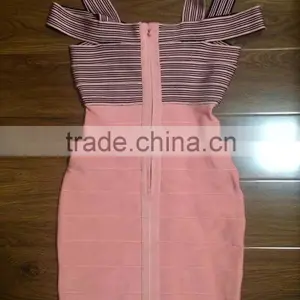 Hot Selling TOP Quality Women Sey Jacquard Pink Rayon Bandage Dress 2015 Ladies Designer Bodycon HL Bandage Dress For Girls Band thumbnail-5