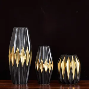 Rhombus Polyhedron Gild Silver Fashion Light Luxury Ceramic Vase For Indoor Decor thumbnail-2