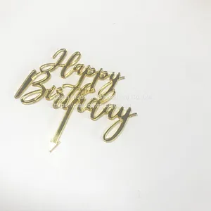 Acrylic Happy Birthday DIY Craft Handmade Cake Mirror Toppers For Baking Party Supplies Cupcake Rods thumbnail-2