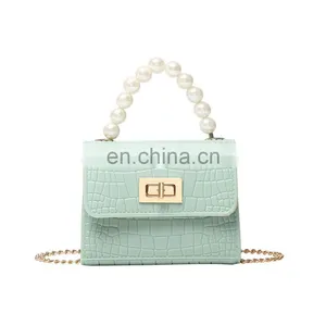 2021 Designer Lady Solid, Color Pvc Jelly Purse Chain Stone Pattern Party Bag Crossbody Purses Ladies Small Bags Women Handbags/ thumbnail-4
