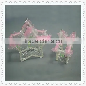 Handmade Star Shaped Antique Wire Baskets With Lace and Bead thumbnail-1