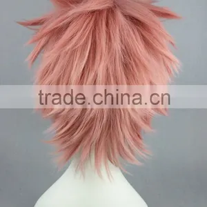 High Quality 35cm Short Straight Fairy Tail Wig Natsu Dragneel Pink Wig Synthetic Anime Wig Cosplay Hair Wigs thumbnail-5