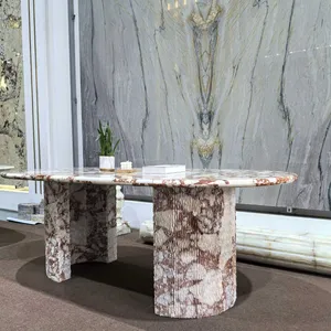 Minimalist Calacatta Red Marble Dining Table and Coffee Table Set Luxury Stone Furniture for Residential and Commercial Projects thumbnail-1
