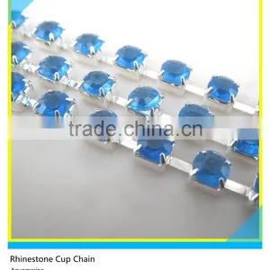 Close Rhinestone Cup Chain Ss10 3mm Aquamarine Crystal Silver Cup thumbnail-1