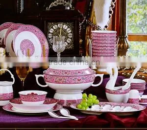 56 Pcs Pink With White Ceramic Dinner Plate thumbnail-1