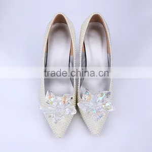 White Pearl Hand Made Wedding High Heel Shoes Most Luxurious Cinderella Dress Shoes High Heels thumbnail-2