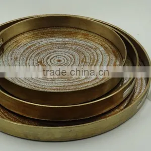Golden Painted Round Wooden Mirror Tray thumbnail-1