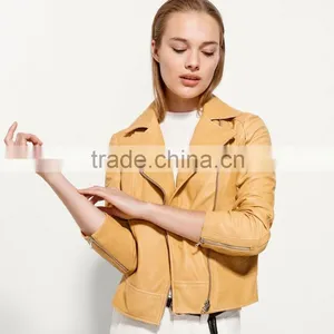 Model in Wet Hair Wearing Woman Women Fashion Leather Jacket thumbnail-1