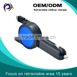 2016 Hot Selling Usb Car Charger With Double Retractable Cable for Mobile Phone thumbnail-1