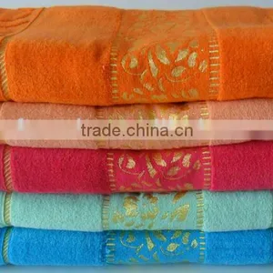 Orange Jacquard Velvet Cotton Bath Towels thumbnail-1