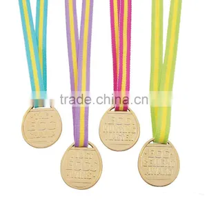 Custom Shaped Cheap Promotional Sport Souvenirs Plastic Gold Easter Egg Hunt Award Medals With Colorful Nylon Breakaway Ribbon thumbnail-1