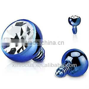 Blue Titanium Round CZ Dermal Top Body Piercing Accessories thumbnail-1