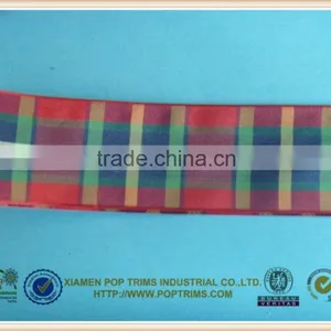 Factory Wholesale Red Decorative Woven Plaid Ribbon thumbnail-1