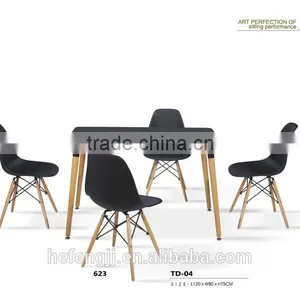 Wooden Dining Set With 4 White Plastic Chairs Dining Table thumbnail-2
