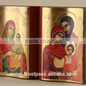 Greek & Russian Orthodox Wooden Icon. Bible Shape. Big Size thumbnail-2