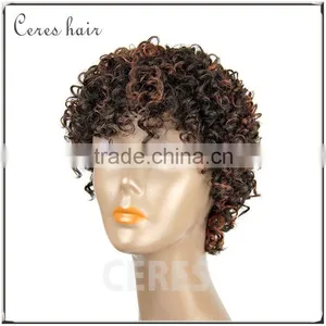 100% Human Hair Short Spring Curl Lace Front Wig Mixed Flaxen Color Brazilian Human Hair Wig at Factory Wholesale Price thumbnail-2