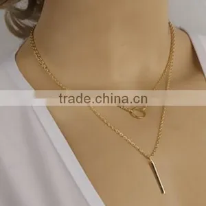 Fashion Gold Bar Circle Pendant Charm Plated Wedding Chain Necklace Jewelry thumbnail-3