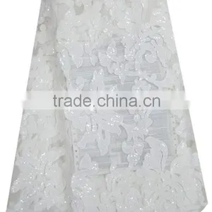 2015 Wholesale New Fantasy African French White Net Sequins Lace Fabric thumbnail-1