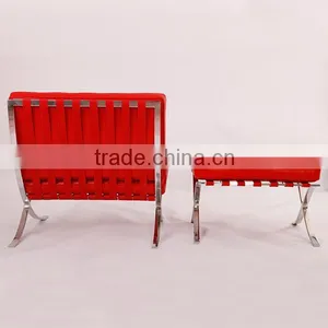 Black/white/brown/red Leather Barcelona Chair thumbnail-6