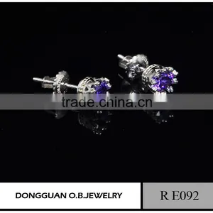 925 Silver Rhodium Plated Blue Zirconia Stud Earrings for Woman thumbnail-2