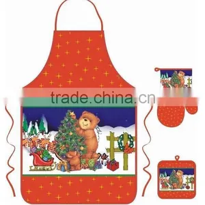 Christmas Printed Kitchen Apron Set With Pot Holder and Oven Mitts China Suppliers thumbnail-1