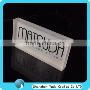 Clear Acrylic Name Plate Solid Paperweight With Printing, Lucite Plexiglass Cast Logo Block thumbnail-1
