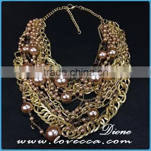 Dubai Gold Jewelry Charms Fashion Women Exaggerate Pearl Collar Chain Costume Necklace thumbnail-1