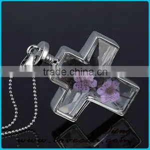 Fashion Latest Design Golden Cross Real Dried Flower Necklace Crystal thumbnail-3