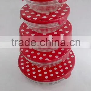 5 Pieces Red Spot Glass Bowl Set With Clear Lids thumbnail-2