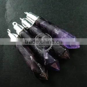 55x12mm Faceted Pillar Amethyst Stick Stone Pendant Charm Silver Bail DIY Jewelry Findings Supplies 1800136 thumbnail-2