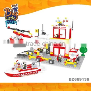DIY Fire Fighting Equipment Truck Play Set Plastic Building Blocks Toys for Kids thumbnail-1