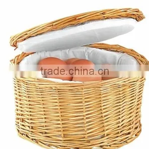 Wholesale Round Willow Wicker Egg Basket Chicken Egg Storage Basket With Lid thumbnail-1