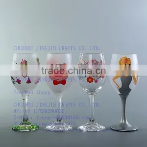 Wedding Gift Frosted Decal Glass Goblet Coloured Long-stem Wine Glass thumbnail-2