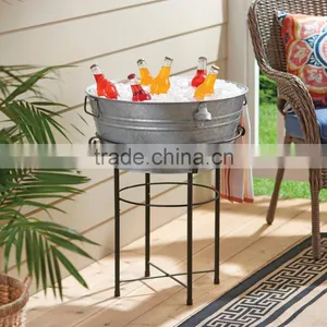 Galvanized Large Party Round Metal Beverage Tub With Stand thumbnail-1