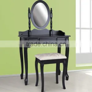 Antique Wooden Dressing Table Set, Wooden Dresser With Mirror and Bench, Make up Table Set thumbnail-2